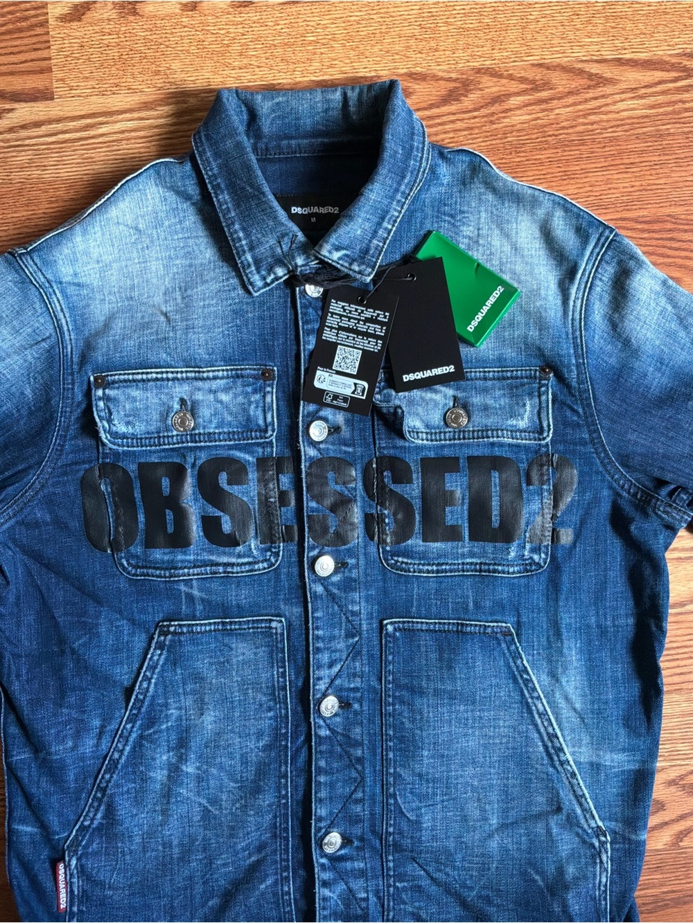 DSQUARED2 Denim Jacket with 'OBSESSED?' Front Graphic in Blue